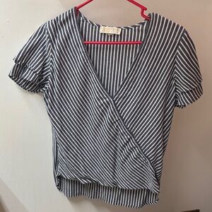 Michael Kors Black and White Striped Wrap Blouse